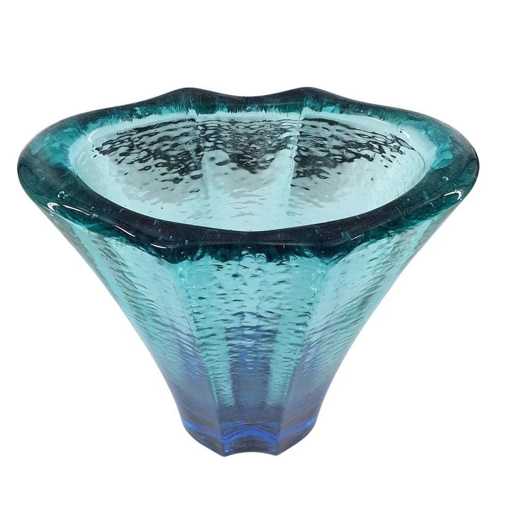 Fire & Light Cobalt Blue Recycled Glass Aurora Vase Scalloped 9.5